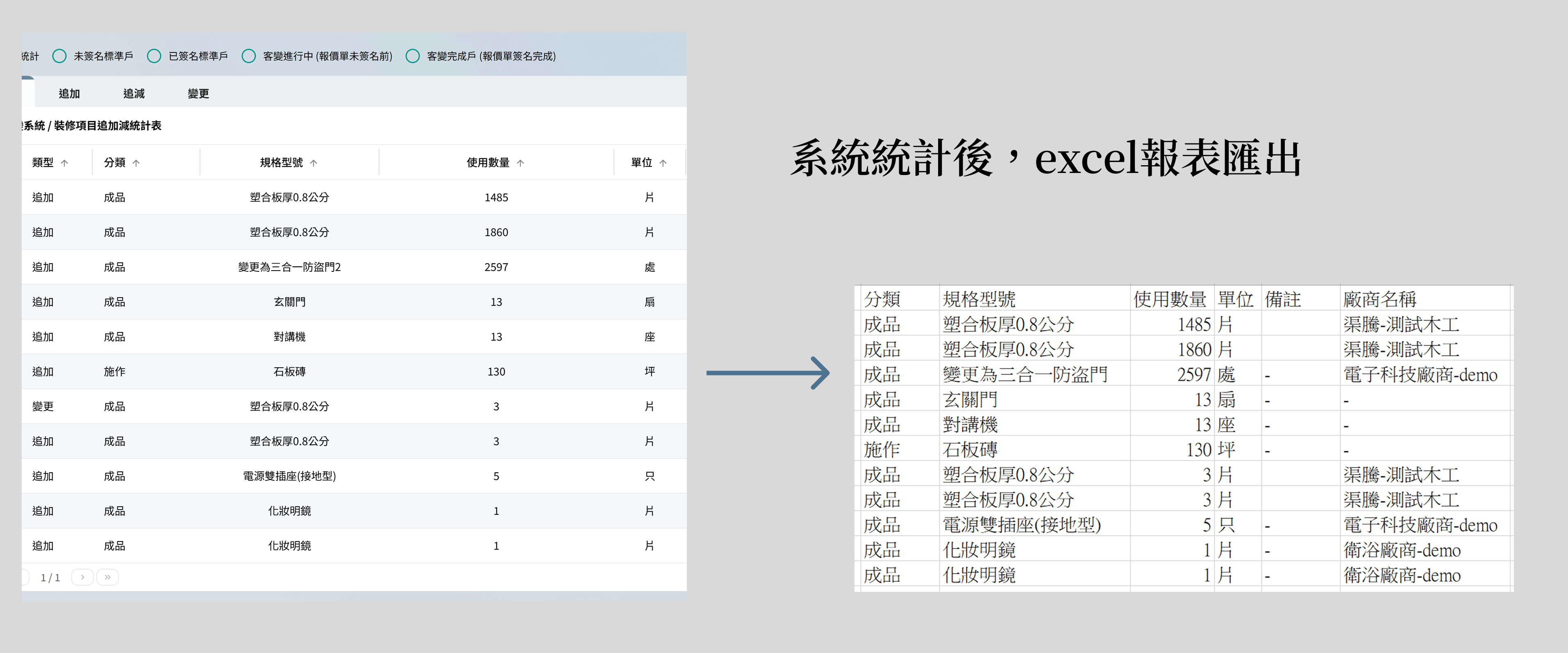 追加減統計電腦版系統畫面